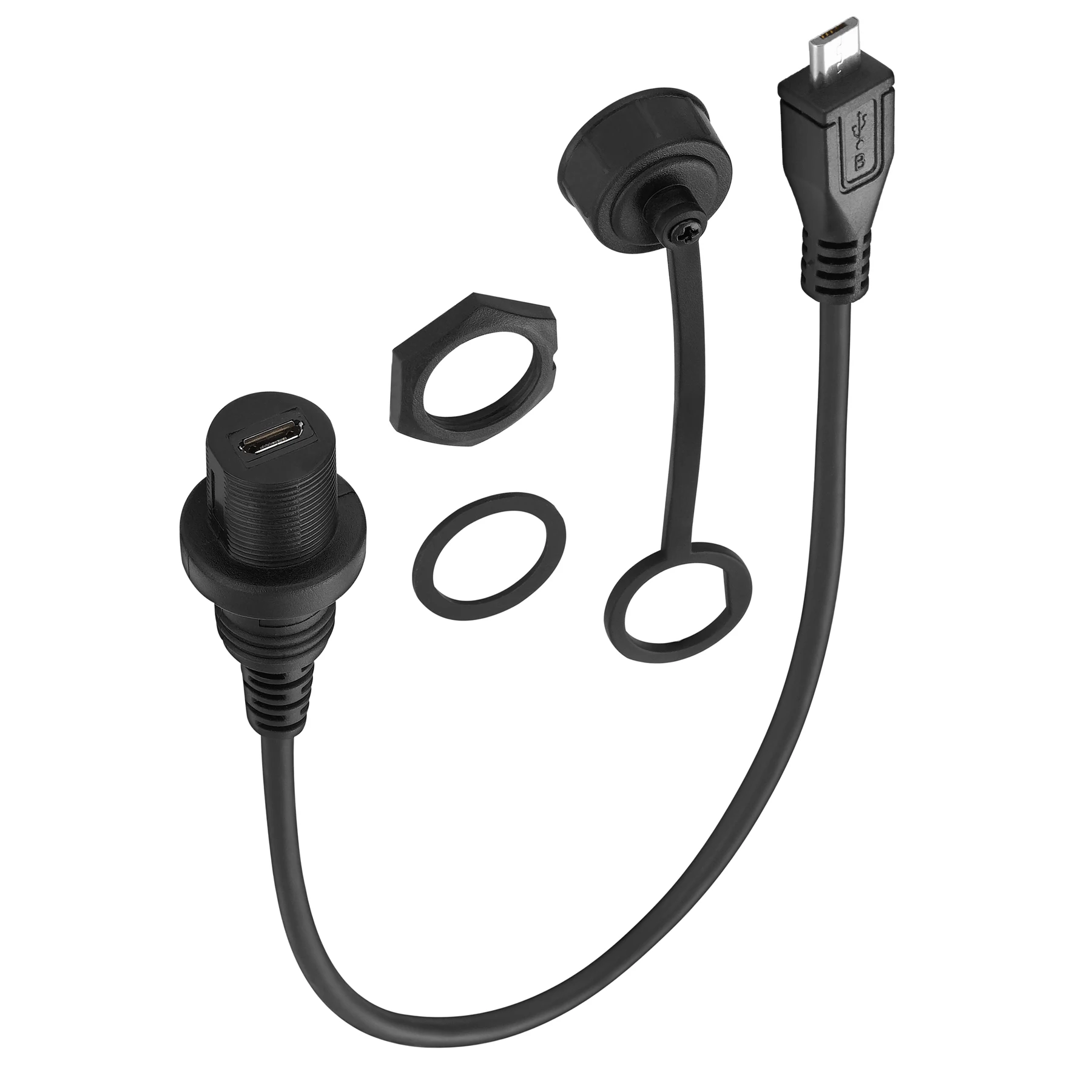 Bochara Micro USB 2.0 Đực Sang Cái Bảng Điều Khiển Xả Bảng Điều Khiển Gắn Cáp Nối Dài Dùng Cho Xe Ô Tô, Xe Tải Thuyền Xe Máy 30Cm