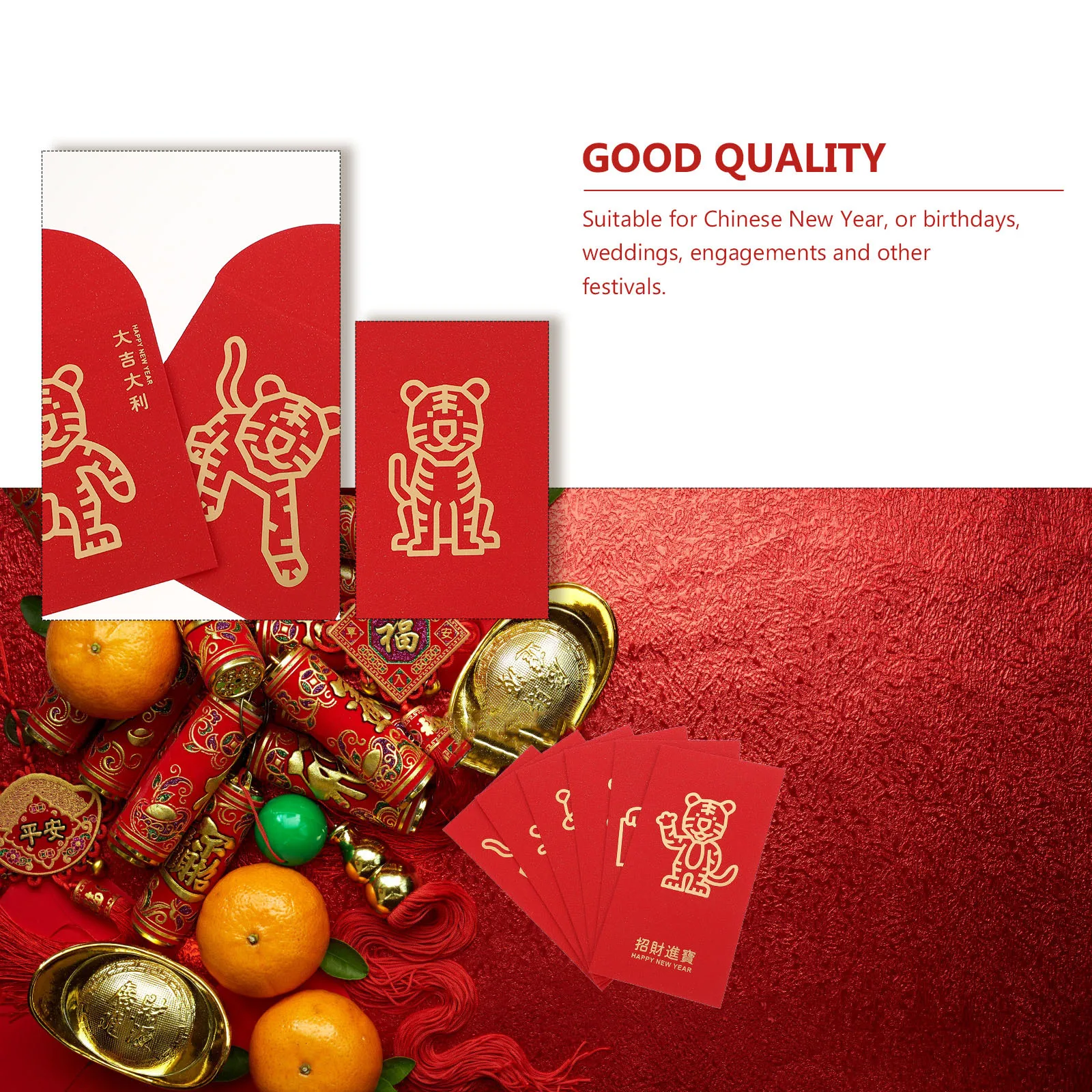 

12 шт. красные конверты с золотым замком и тигровым узором, весенний фестиваль, новогодний подарок, держатель для денег, красный пакет с золотистыми блоками