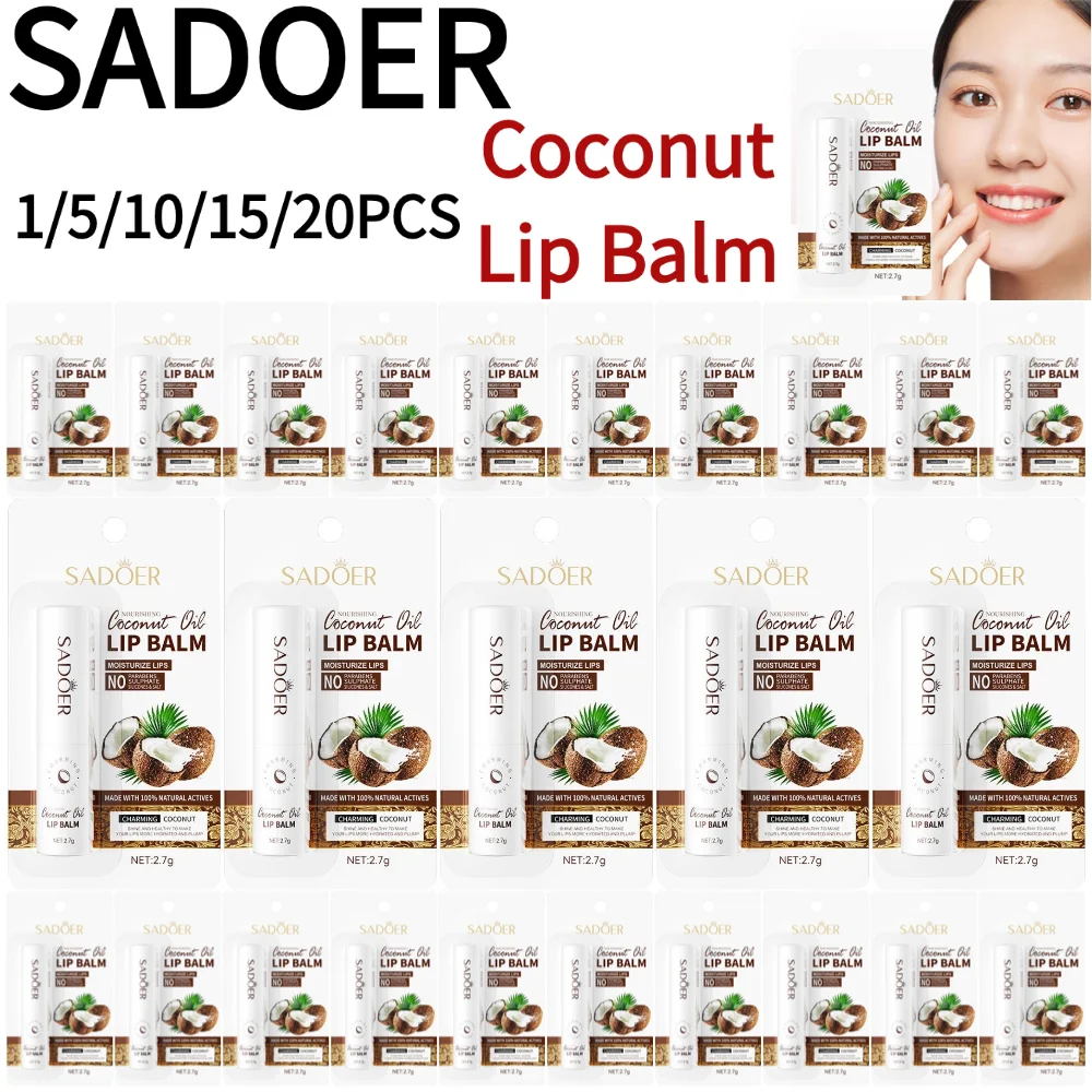  SADOER 1/5/10/15/20PCS Bálsamo labial de coco Nutrimento y humedad duradero para hombres y mujeres Bálsamo labial para el cuidado diario