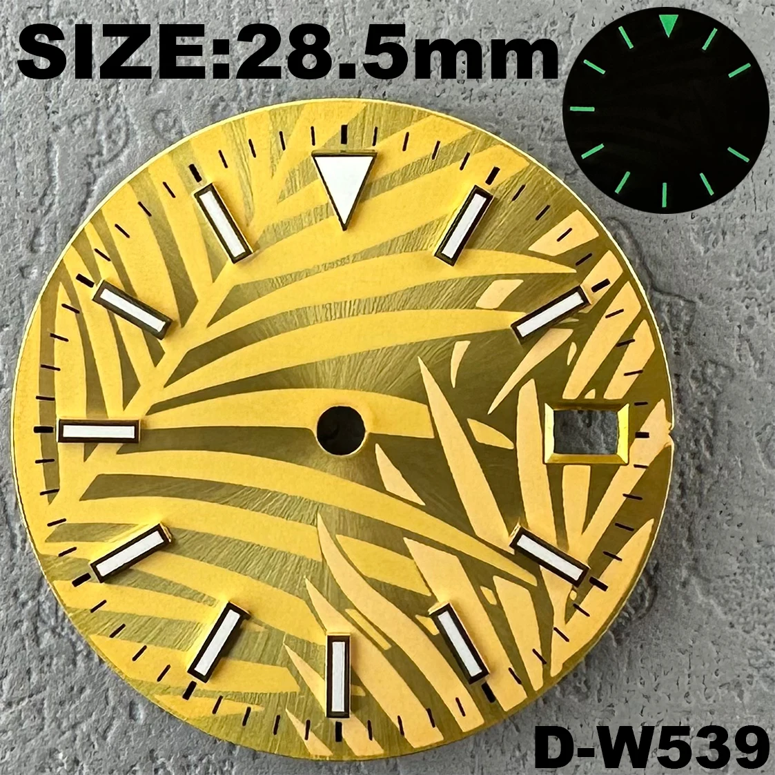 28.5mm orologio foglia modello quadrante logo personalizzato quadrante diamantato quadrante luminoso verde accessori per orologi per movimento NH35/ NH36