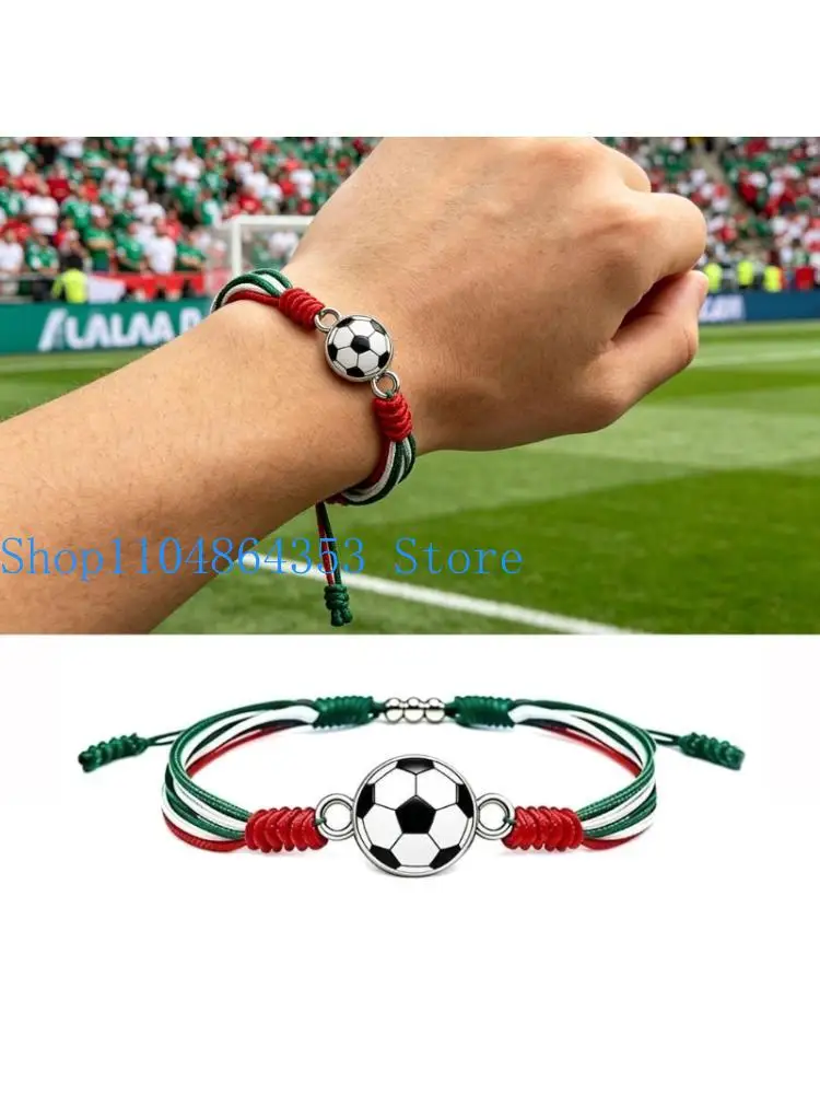 652F Braided Colorful Wristband Bracelet For 2026 Soccer Event Zinc Alloy Adjustable 24Cm Comfortable Wear Wrist Bangle