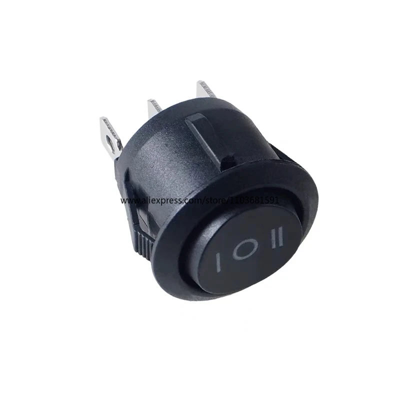 10Pcs 23mm Round Black 3 Pin 10A/125V 6A/250V AC 3 Position SPDT ON-OFF-ON Rocker Switch Snap-in