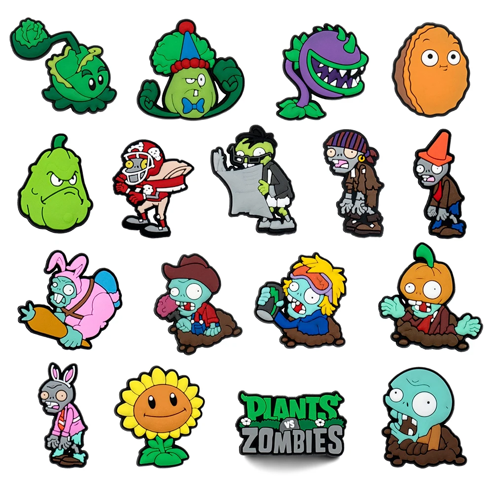 7-17PCS Plant & Zombie Game Shoe Charm Mix Wholesale for clog bracelets bags PVC Decor Buckle Detachable DIY Waterproof To Gift