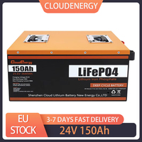 Cloudenergy 24V 150Ah LiFePO4 Battery Pack Backup Power, 3840Wh Energy, 6000+ Cycles, 100A BMS, Support in Series/Parallel