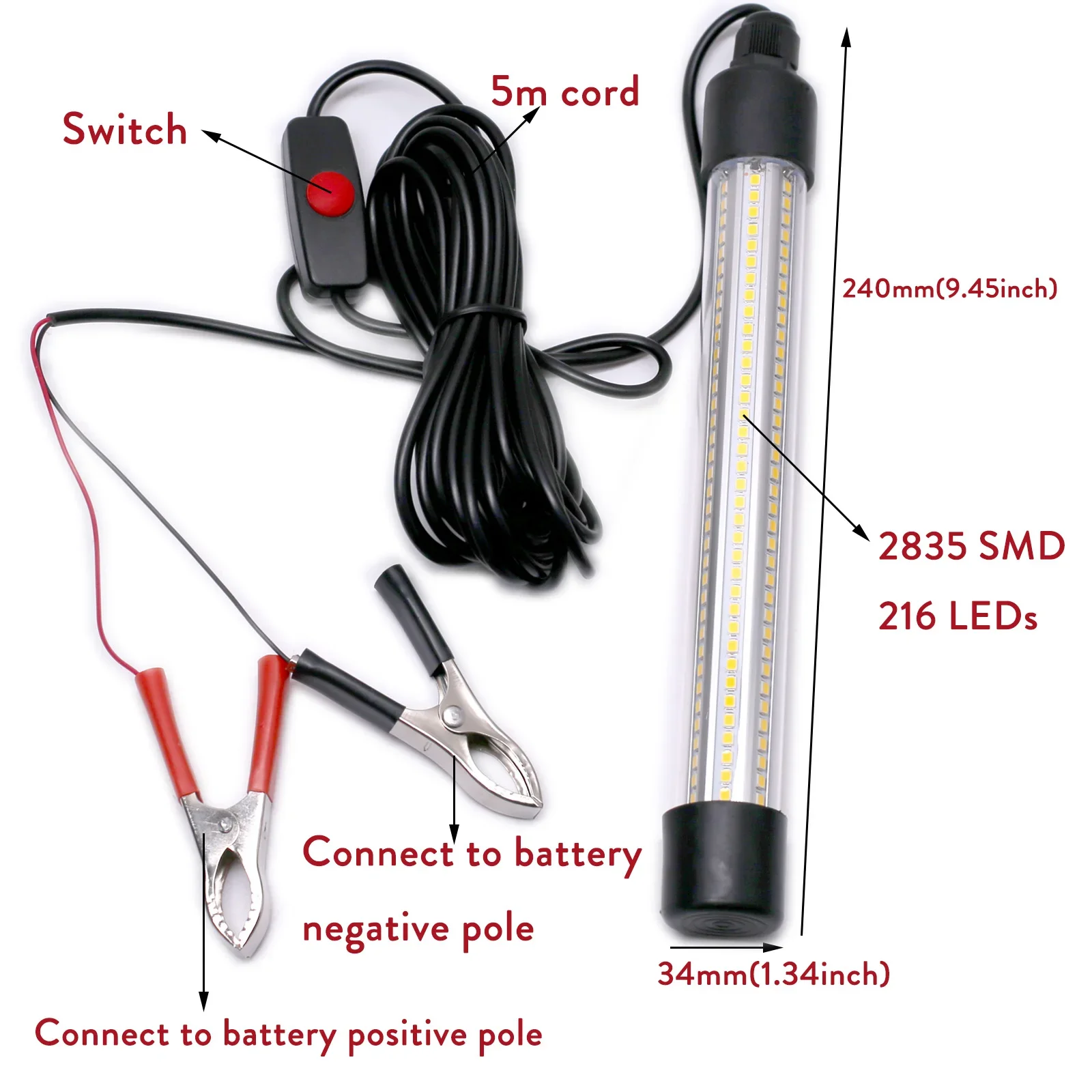 Super Bright 30W Warterproof LED Fishing Light Underwater Fish Lure Bait Lamp Green Blue White Light Fishing Tools DC 12V 24V image 5