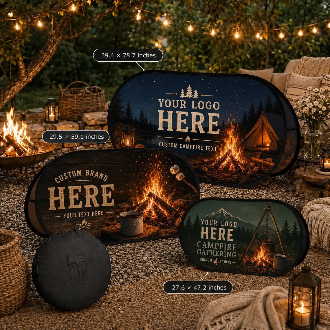 

Custom Campfire Party Pop Up Banner Personalized Outdoor Camping Sign Portable Foldable Display for Backyard Bonfire 1pc