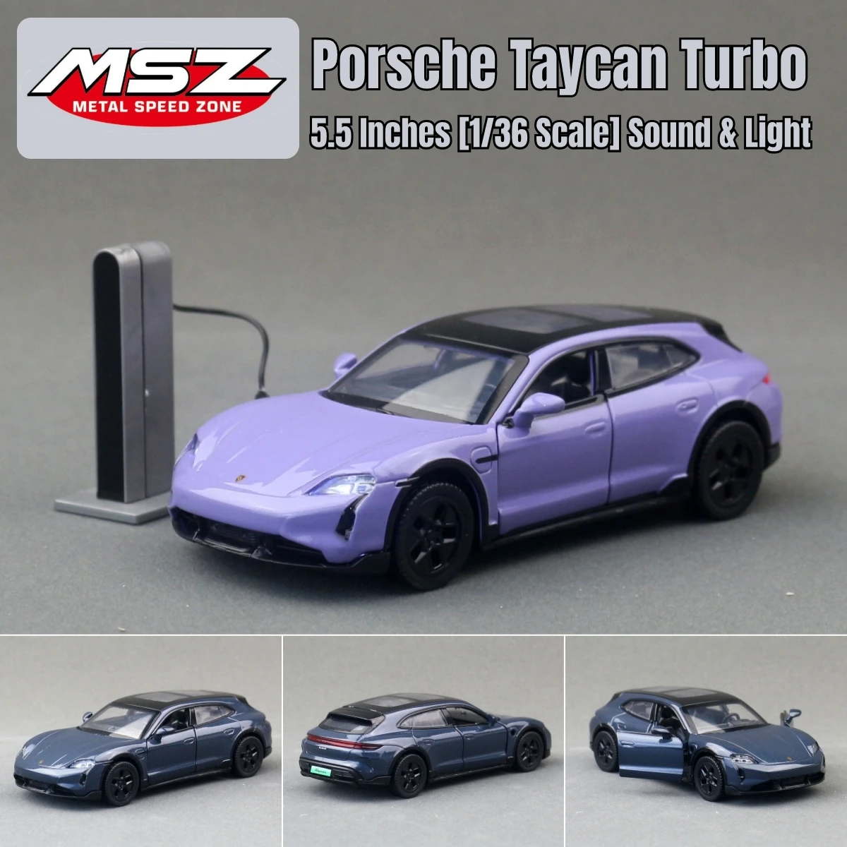 

1/36 Porsche Taycan Turbo S Toy Car Model MSZ Diecast Metal Miniature Pull Back Sound & Light Collection Goft For Children Boy