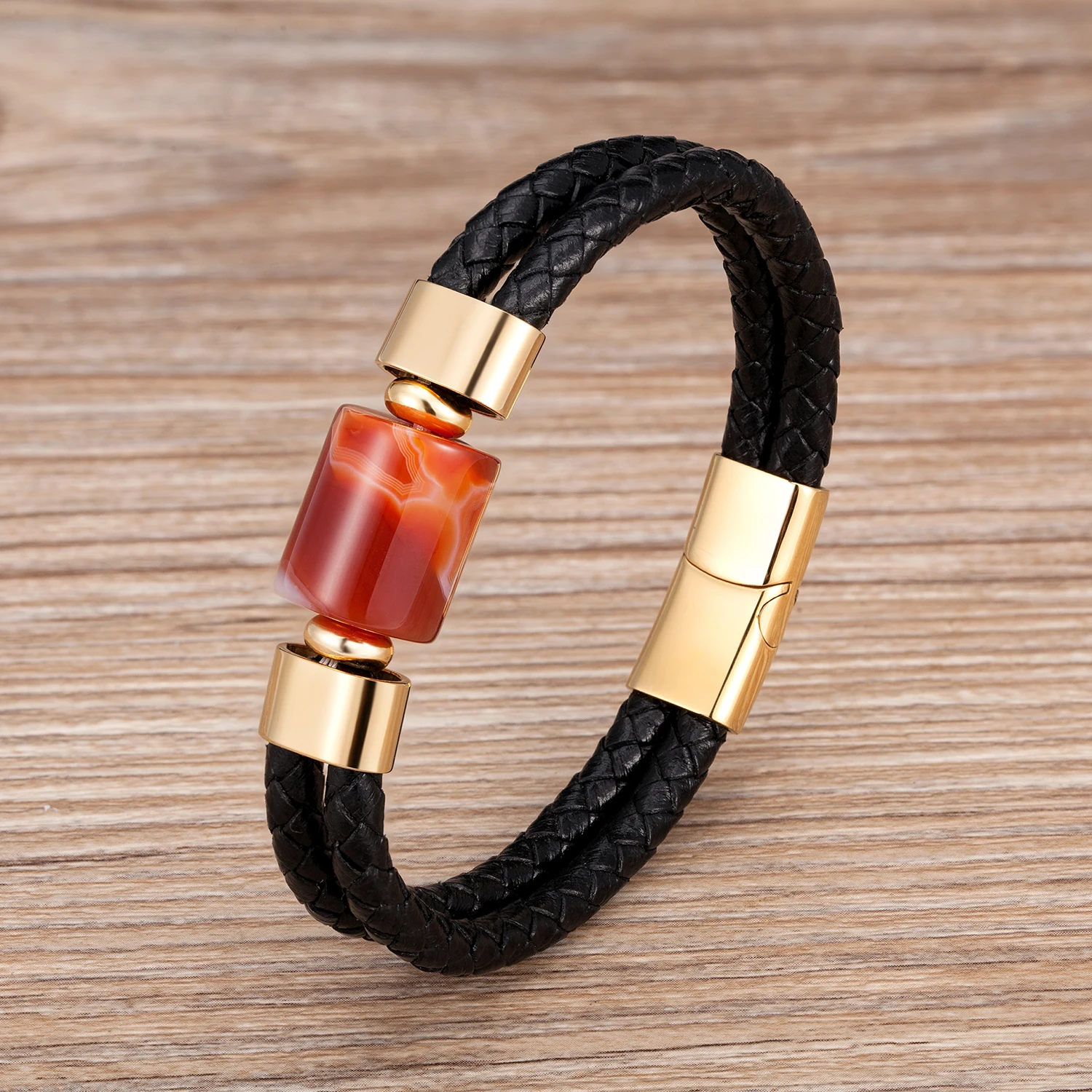 2023 Trendy Man Women Bracelet of Natural Stone Double Woven Leather Bracelet for Men Luxury Designer Jewelry