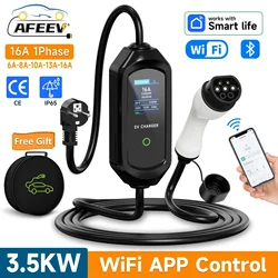 AFEEV-cargador portátil EV Type2 IEC62196-2 EVSE, Cable de carga rápida Type1 SAE J1772, Wallbox, aplicación WiFi, Control inalámbrico Bluetooth