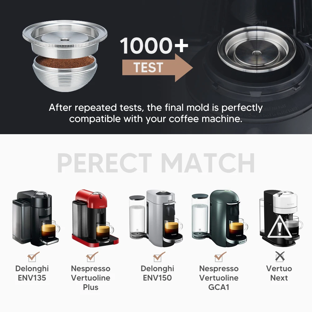 Refillable Coffee Pods Compatible for Nespresso Vertuo Plus Delonghi ENV150 GCA1 Machine Stainless Steel Reusable Capsule Filter