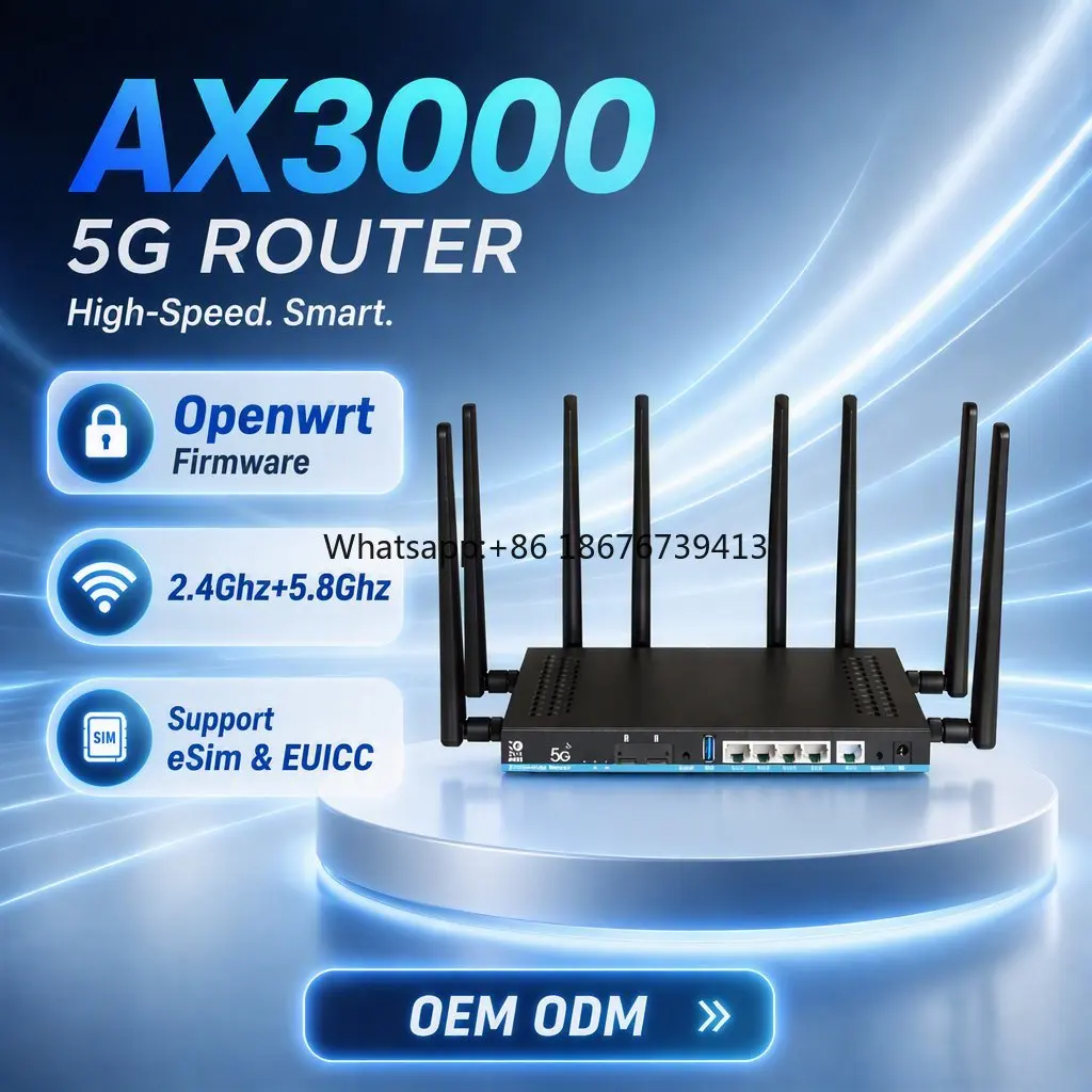 Openwrt 3000Mbps 5G Wifi6 Router Dual Band Wireless 5G LTE Router with Dual SIM Slot