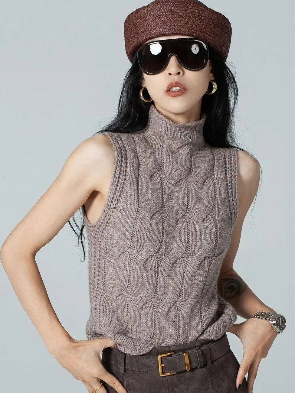 Korean Style High Collar Knitted Atmosphere Vest Women's Autumn Winter New Style Layered Sweater Two Wear Trendy Top