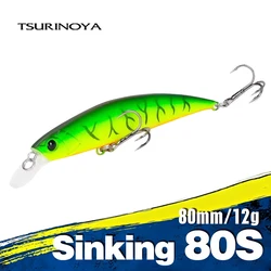 TSURINOYA Fishing Lure Sinking Minnow 80S 12g DW96 8cm Large Rockfish Hard Bait Jerkbait Freshwater stream Saltwater Wobbler