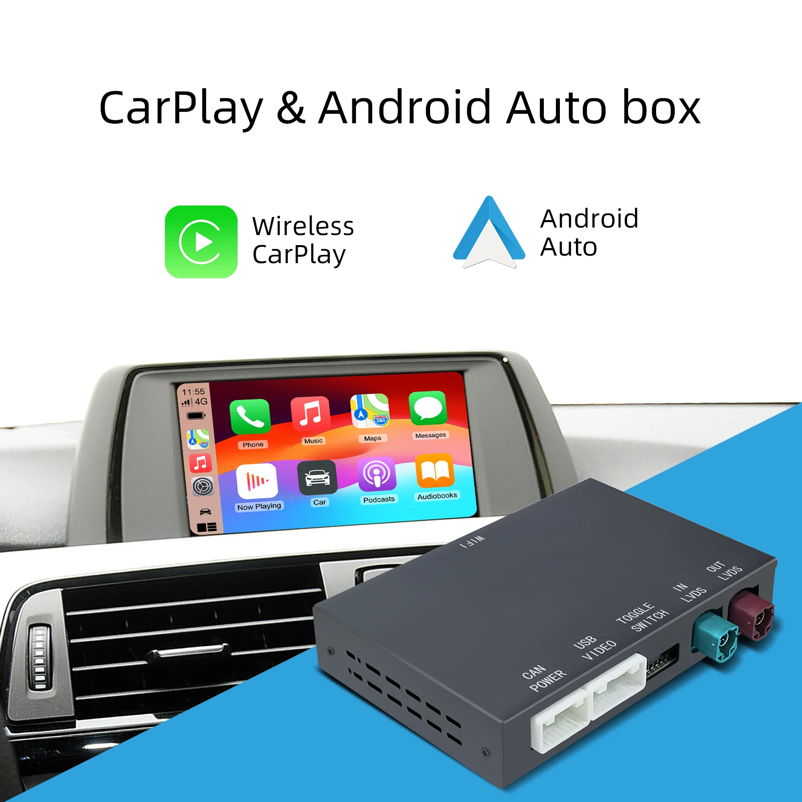 

AnyFar Wireless CarPlay Android Auto Retrofit Decoder Box Kit for BMW CIC NBT EVO MGU/ID5/ID6/ID7 System OEM Screen Upgrade