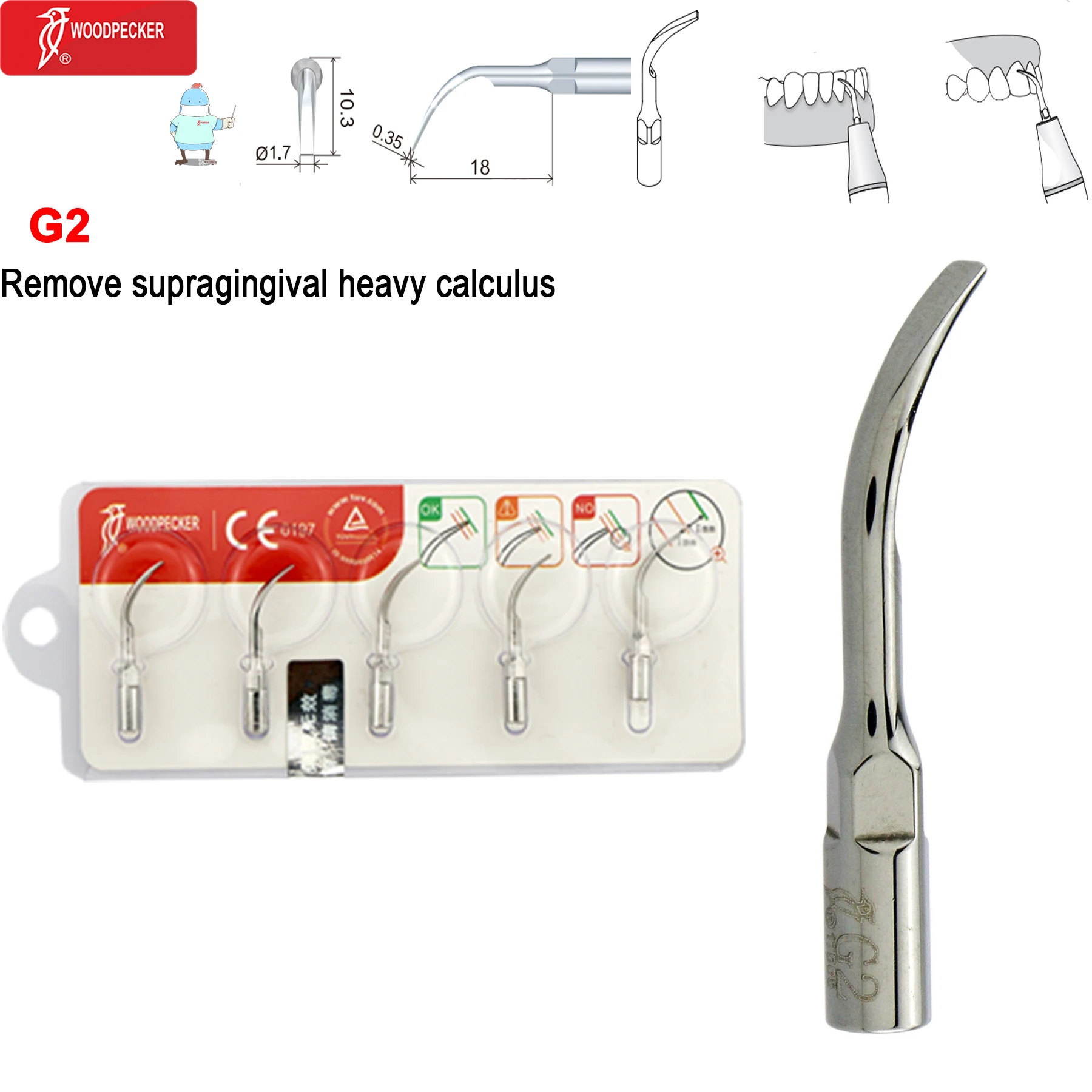 Original Woodpecker Dental Scaler Tips Ultrasonic Scaling Tip G1 G2 G3 G4 G5 G6 G7 G8 Fit For EMS UDS image 3