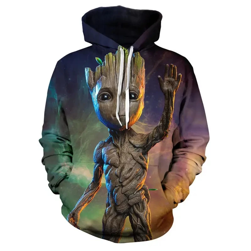 Disney-Groot Impresto 3D Hoodies para Homens, Guardiões da Galáxia, Anime de desenhos animados, Hoodie extragrande, Moletons, Casa