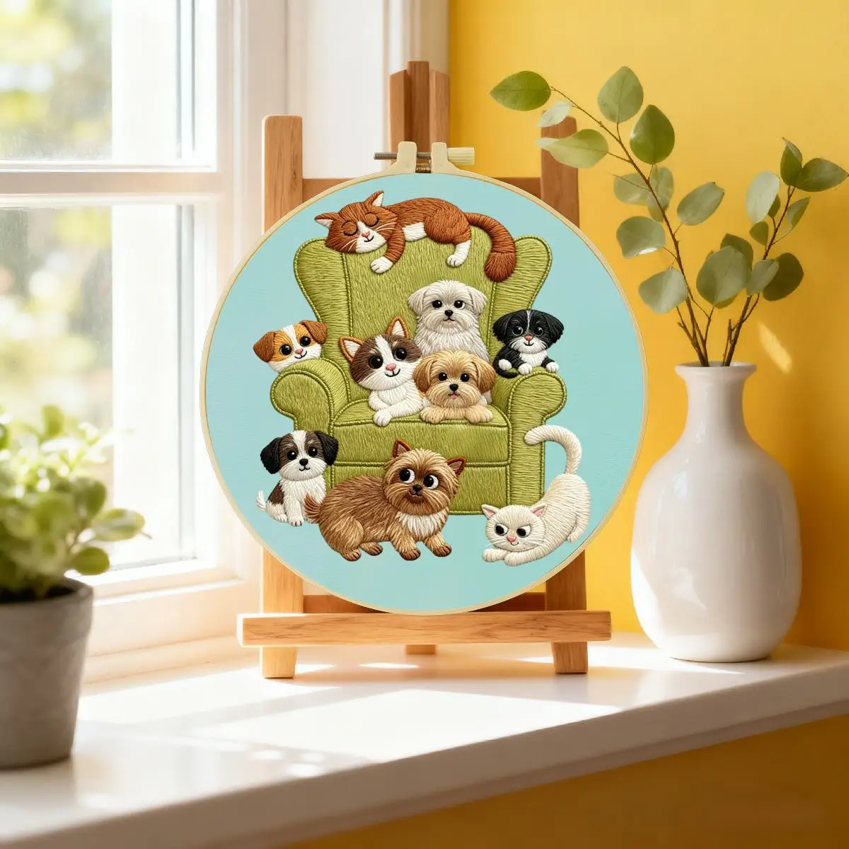 1 Stück 20X20CM/15X15CM 7,87/6,3 Zoll niedliches Haustier-Stickerei-Starter-Kit DIY-Kit DIY-Stickerei-Set Handarbeiten Heimdekoration – Detail 2