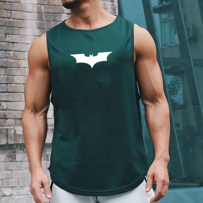 Men\'s Summer New Quick-Drying Breathable Loose Fitness Sleeveless Training Vest T-Shirt Bat print Sports Casual Trend Daily Tops