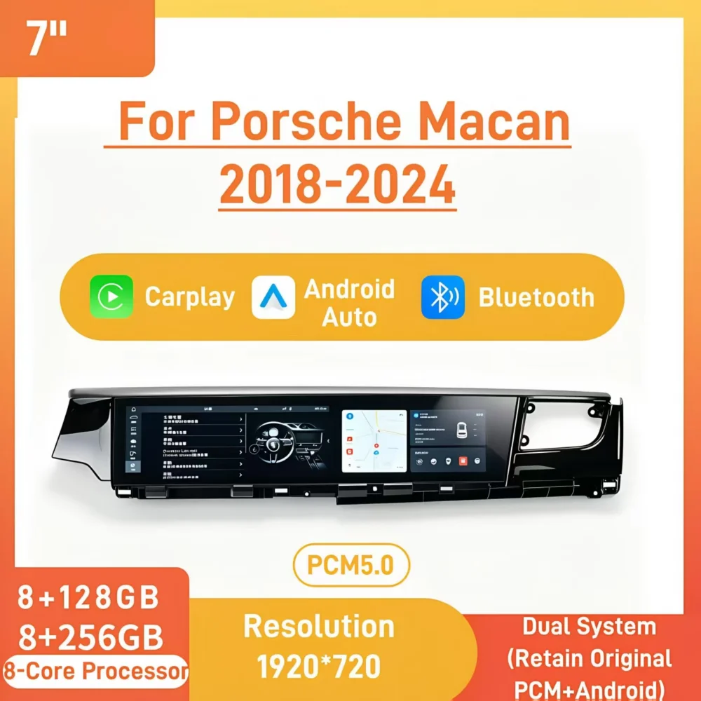 For Porsche Macan 2018-2024 12.3 Inch Dual Screen PCM5.0 Dual System Wireless CarPlay Android Auto HD Car Stereo
