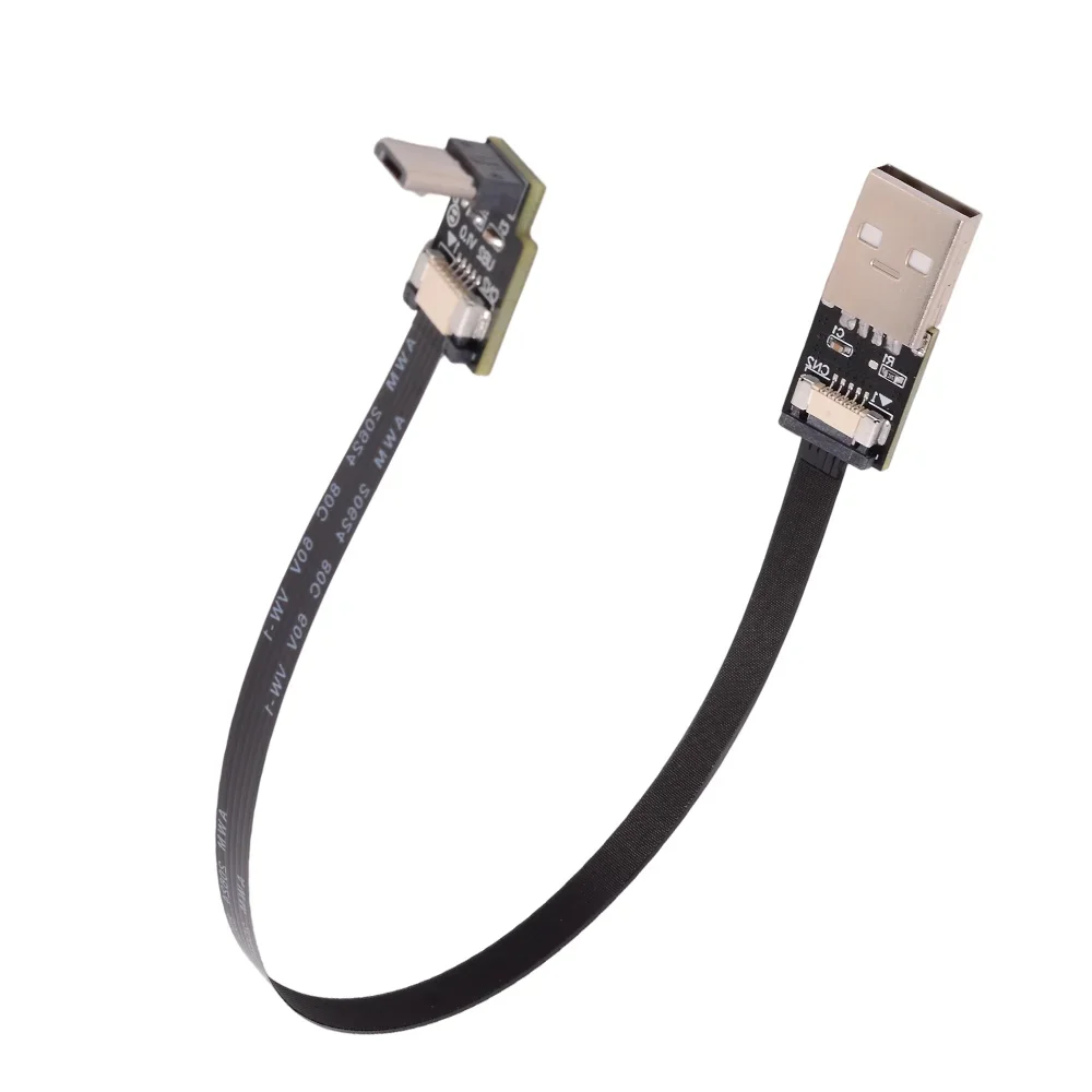 DIY USB 2.0 Type-C To Type A B C Micro-B Mini Female Flat Cable Extension PCB Board USB-A USB-C 90° Up/Down Angled Plug 3CM-50CM