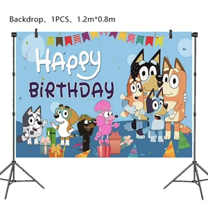 Bluey Dekorasi Pesta Ulang Tahun Balon Lateks Foil untuk Perlengkapan Acara Anak-anak Topeng Latar Belakang Spanduk Peralatan Makan Sekali Pakai Anjing Biru 6 balon biru penjualan terbaik - №