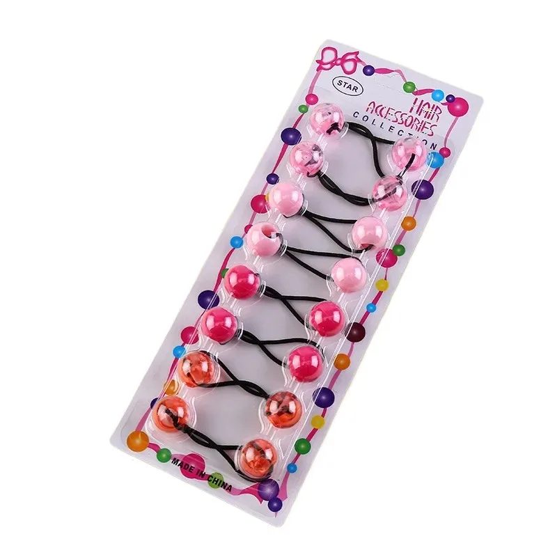 2개입 어린이용 땋은 머리 연장, 구슬 장식 탄성 밴드 포함, 소녀용 비즈 장식 합성 헤어피스, 검정색 가발 액세서리