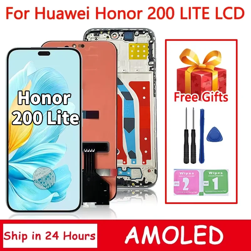 Écran tactile AMOLED 90 Hz pour Honor 200 Lite, assemblage d'écran LCD de remplacement pour Honor 200 Lite avec cadre