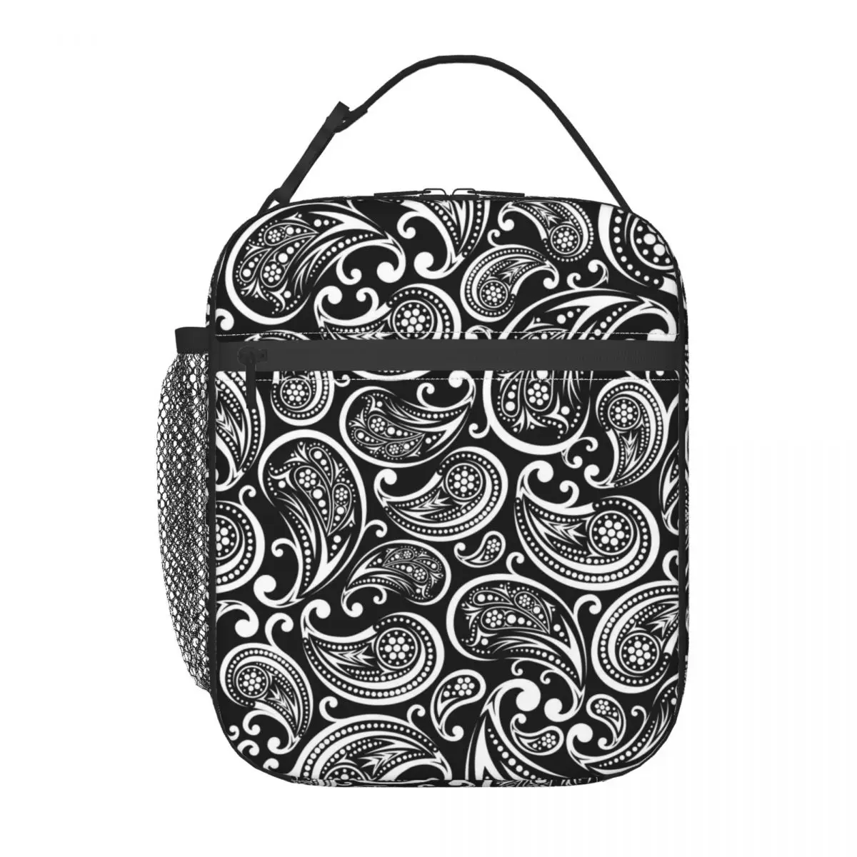 

Classic Paisley Lunch Bag White And Black Casual Lunch Box For Unisex Picnic Portable Cooler Bag Oxford Thermal Lunch Bags