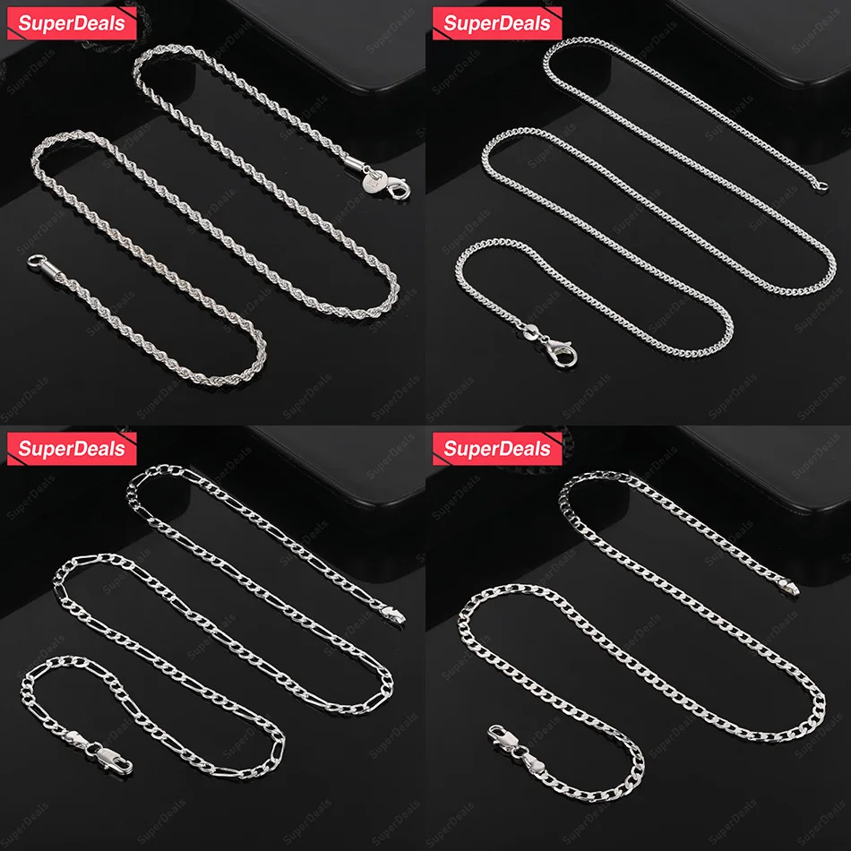 

SuperDeals 925 Sterling Silver 16-30 Inches Side Cuban Chain Twisted Rope Chain Geometric Necklace Girls Birthday Party Jewelry