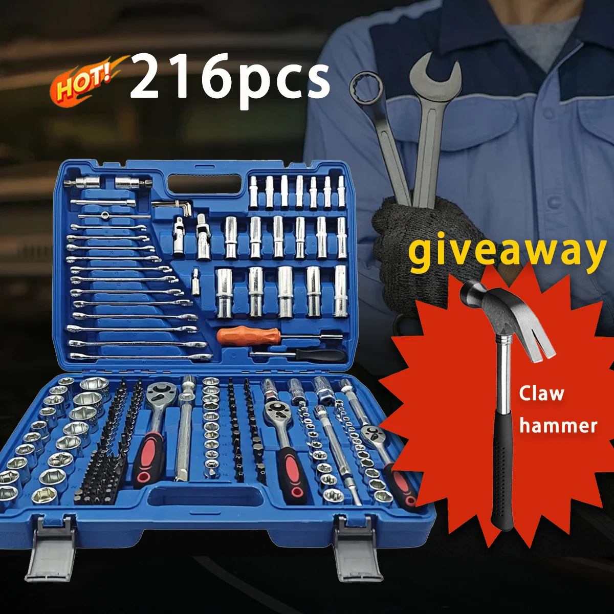 

High-end professional 216-piece tool set, suitable for car maintenance, professional racing car parts maintenance, quick repair