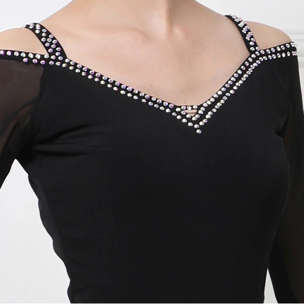 표준 댄스 드레스 경연 대회 검은 긴 소매 왈츠 드레스 고품질 대형 스커트 핑크 v 넥 볼룸