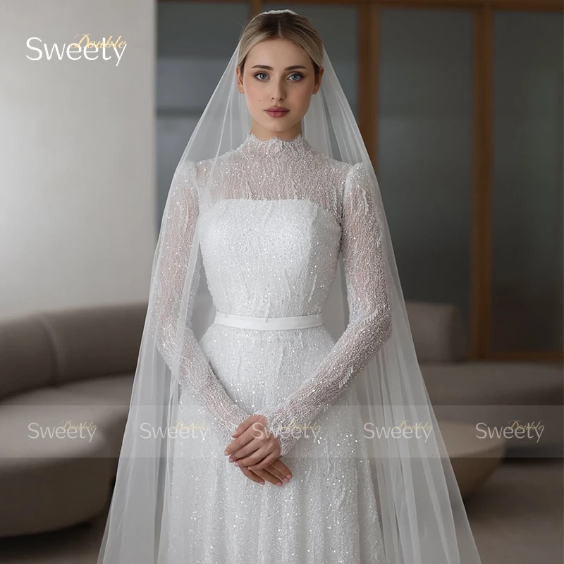 

Luxurious Wedding Dress All Embroidered Beading Ball Gown A-Line Full Sleeve High-Neck Customized Bride Dress Vestido De Novia ﻿