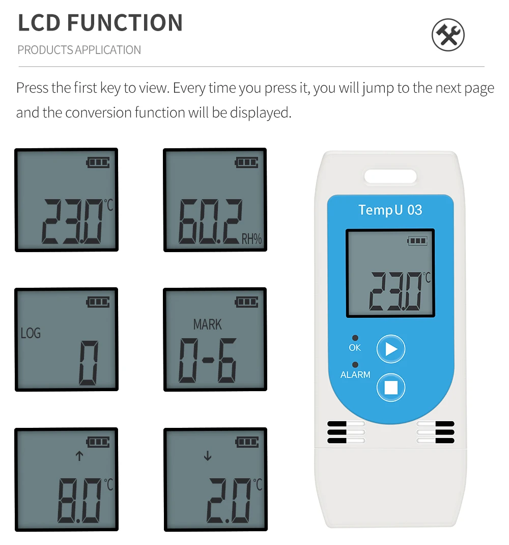 USB Temperature Data Logger TempU03 TempU04 Datalogger 32000 Point PDF Report Temperature Data Recorder for Storage Cold Chain