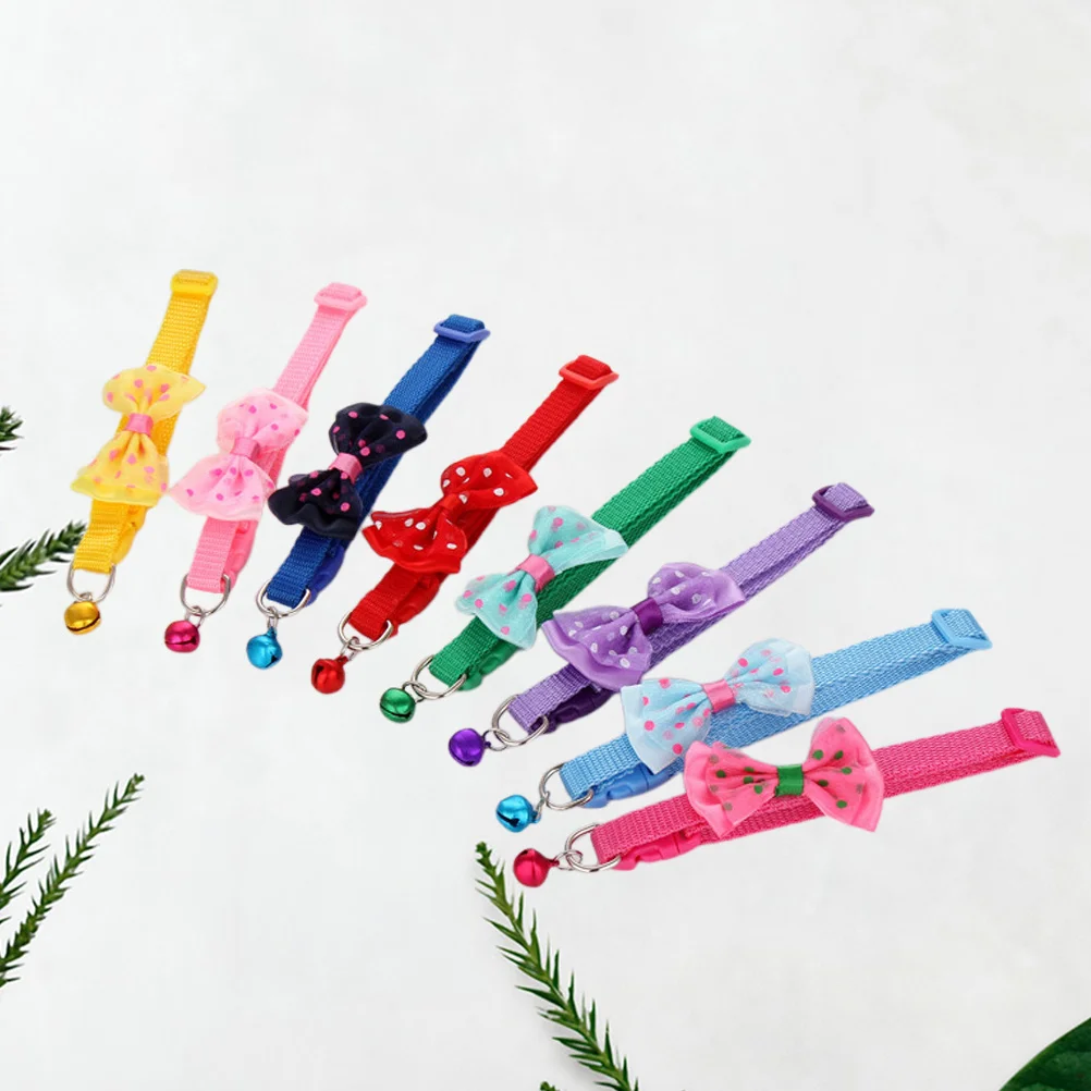 

8Pcs Bowknot Cat Collar Bell Pet Neck Ring Adjustable Lovely Kitten Pet Supplies for Dogs Cats Bell Dog Collar