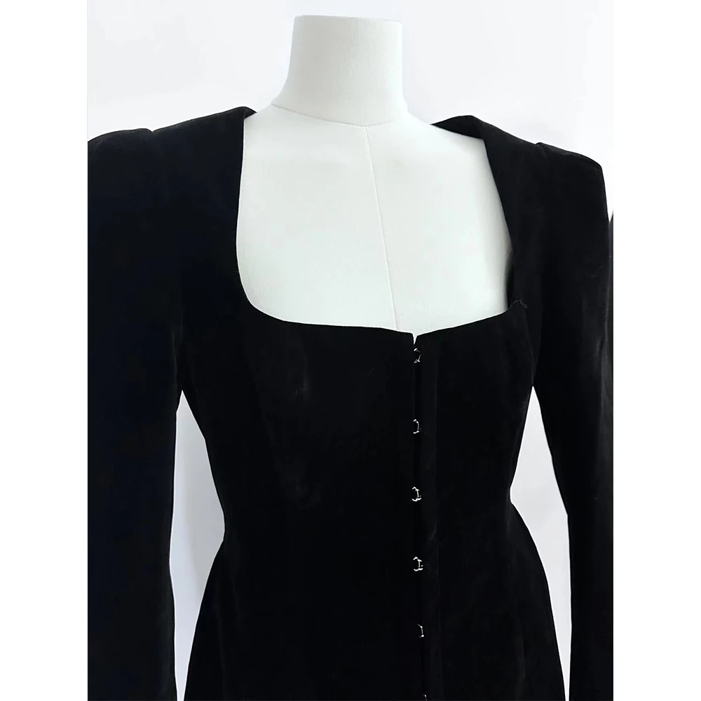 Senior sense of imperial sister style black square collar waist long-sleeved blazer female 2024 autumn new