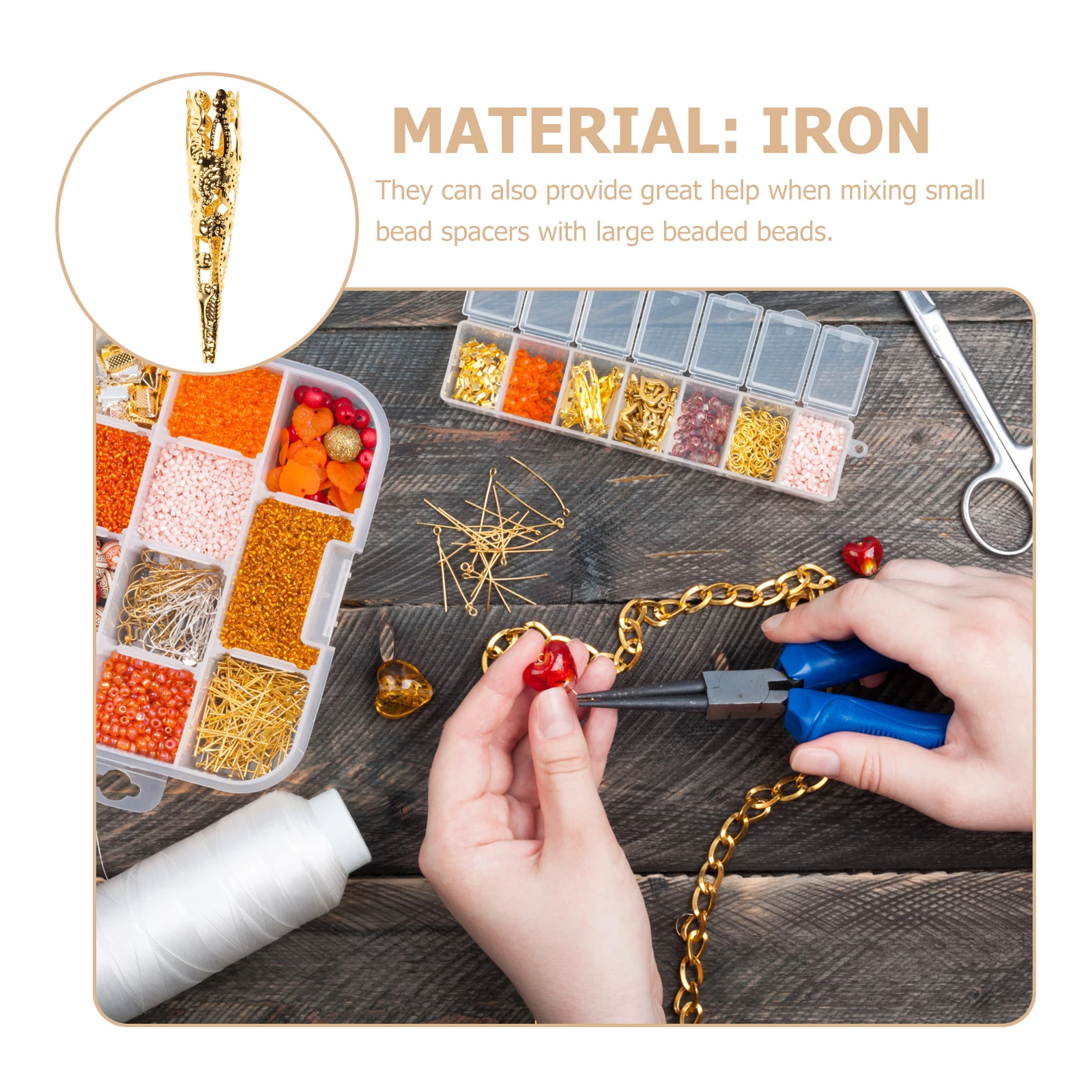 

100Pcs Long Trumpet Flower Holder 5-Petal Iron Bead Caps Filigree Cones Jewelry Making DIY Crafting Findings for Thick Thread