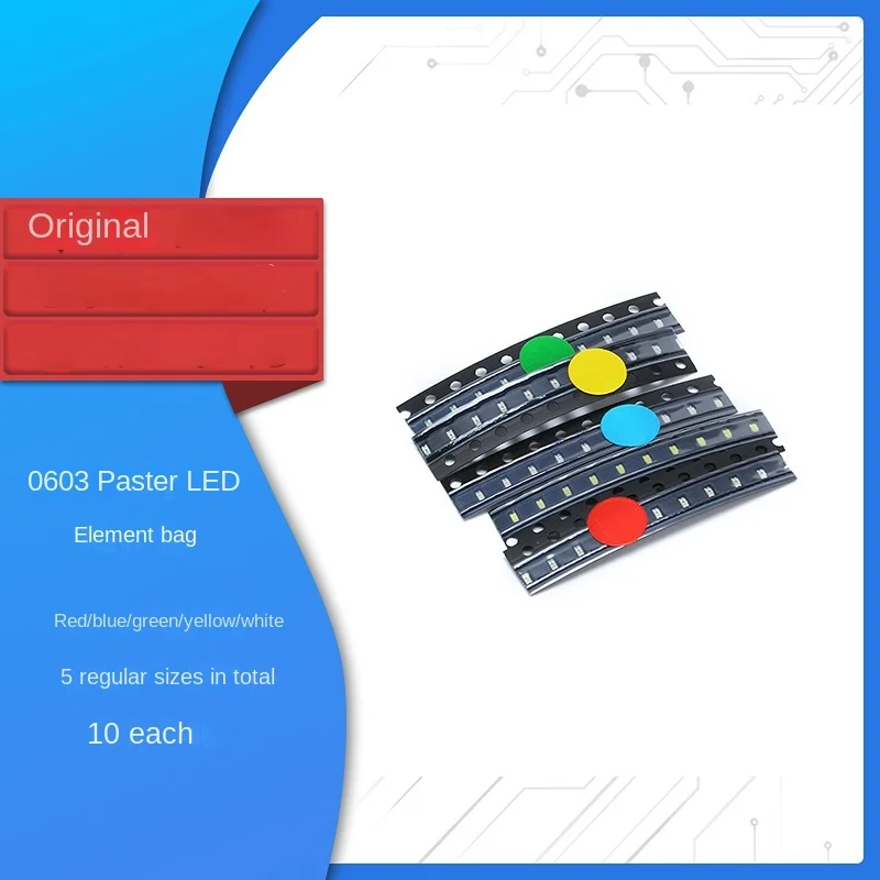 

0603 chip LED common component package (red, blue, green, yellow and white), 5 kinds in total, 10 pieces each