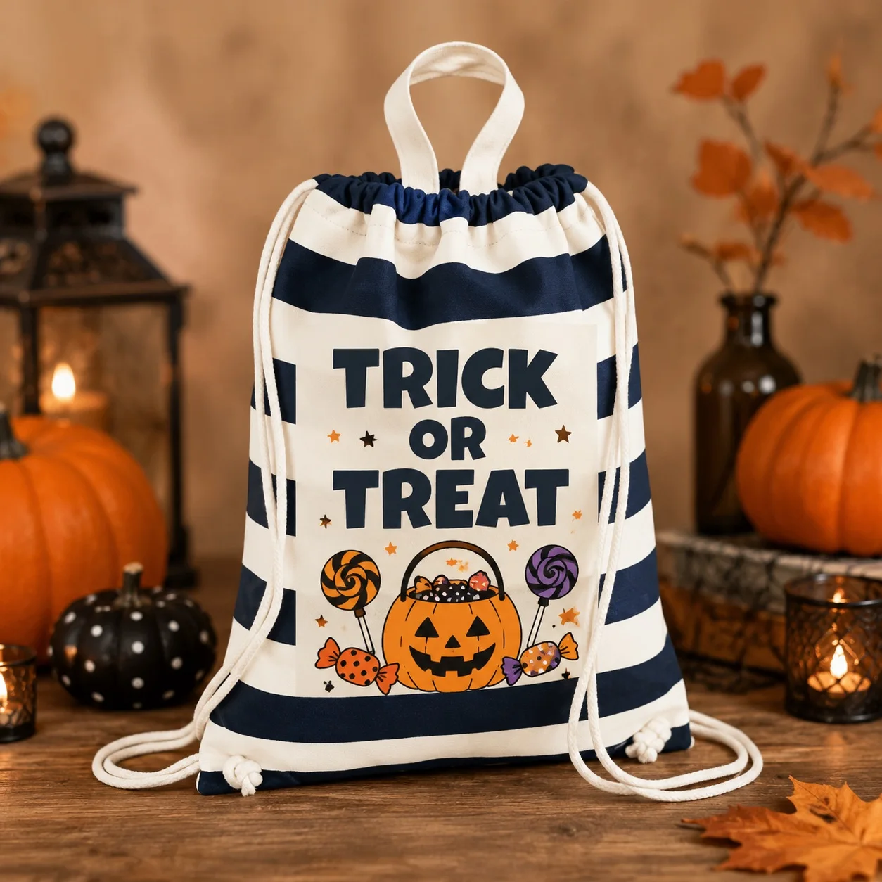 Personalized Halloween Drawstring Backpack Custom Name Pumpkin Print Large Capacity Shopping Shoulder Bag Women Kids Halloween G