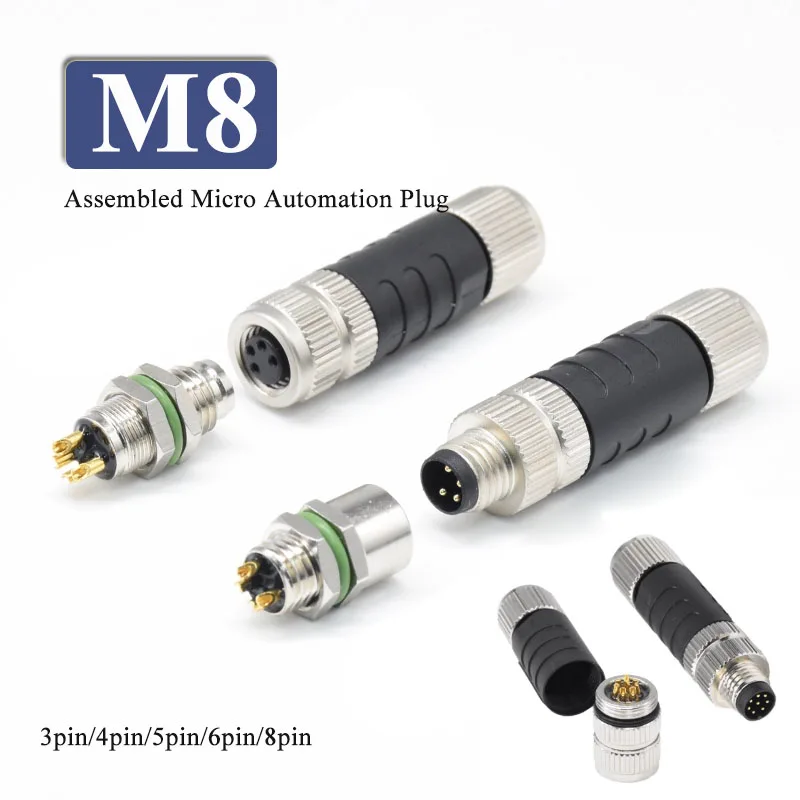 M8 Assembled Aviation Plug 3 4 5 6 8 Pin Micro Automation Connector Waterproof Industrial Grade Male Female Welding Head IP67