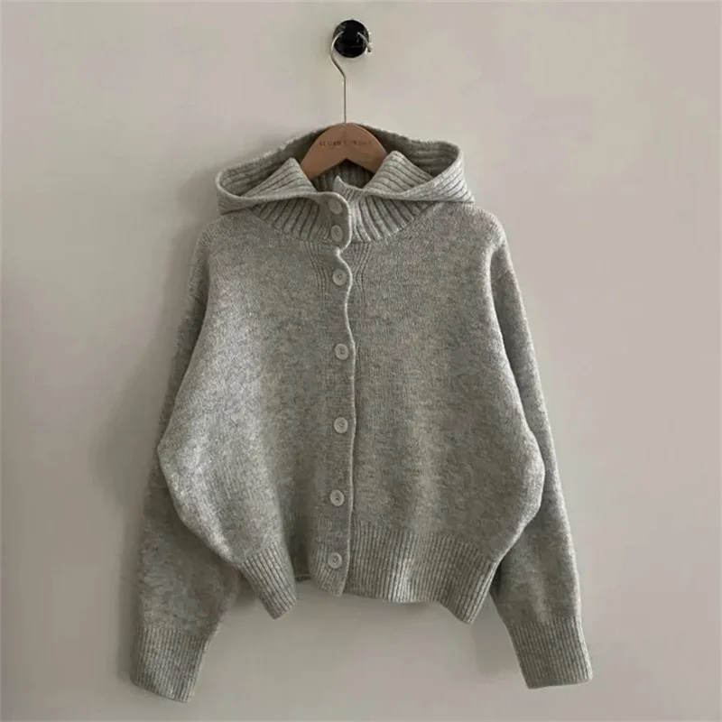 Cardigan tricoté Long et ample pour femmes, Chic, décontracté, boutonné, pull à capuche, polyvalent, confortable, paresseux