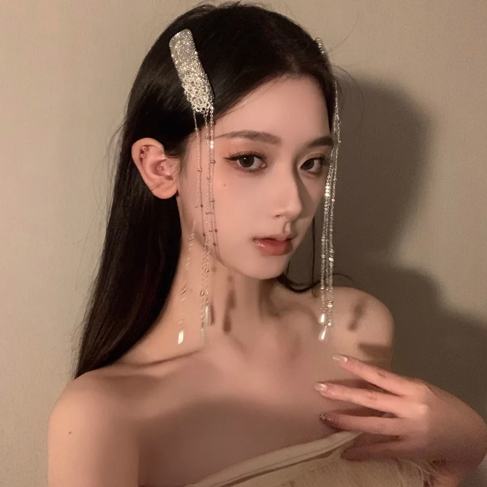 

Imitation Pearls Long Tassel Ethnic Style Duckbill Hair Clips Bride's Wedding Headwear for Women Fashion Jewelry Accessories