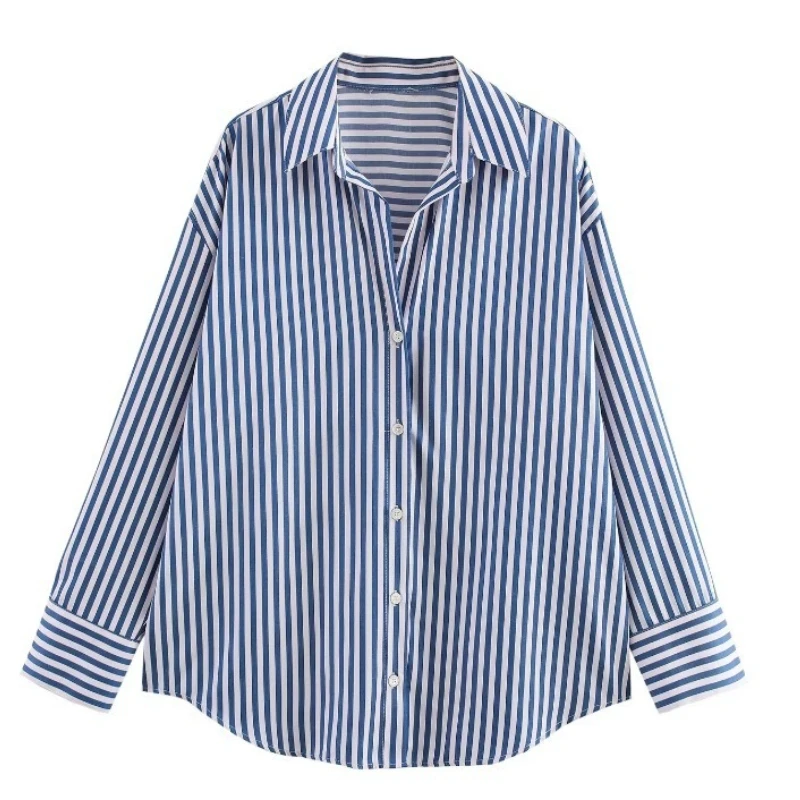 

Blouses Women Shirt Vintage Turn Down Collar Full Sleeve Tops Striped Y2k Streetwear Elegant Casual Loose Shirts 2026 Summer