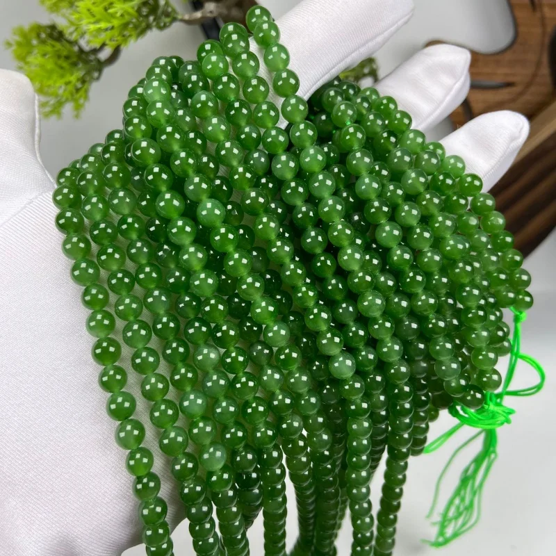 Ice Bottom Spinach Spicy without Black Dots Hetian Jade Buddha Beads 6m108 Sweater Chain Diy Green Jasper