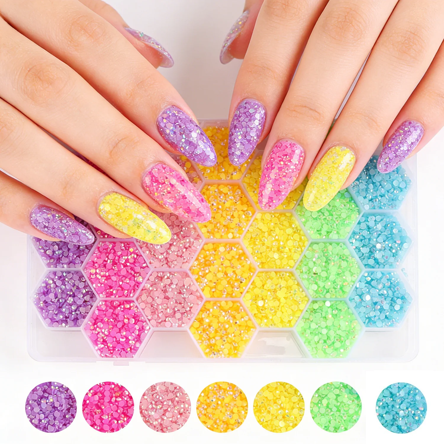 24-Gird Jelly AB Kristalle Harz Nagel Schönheit DIY Schmuck Zubehör AB Harz Flatback Strass Kit, für Nagelhandwerk Tumbler