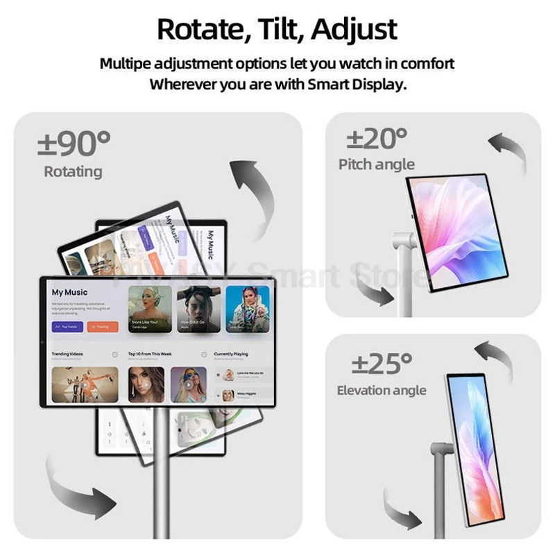 Touchscreen 21,5 Zoll Android 13 Systeme Smart TV 6000 mAh Batterieleistung 6 + 128 G Gerät Drehbarer beweglicher Monitor für Live-Fitnessstudio