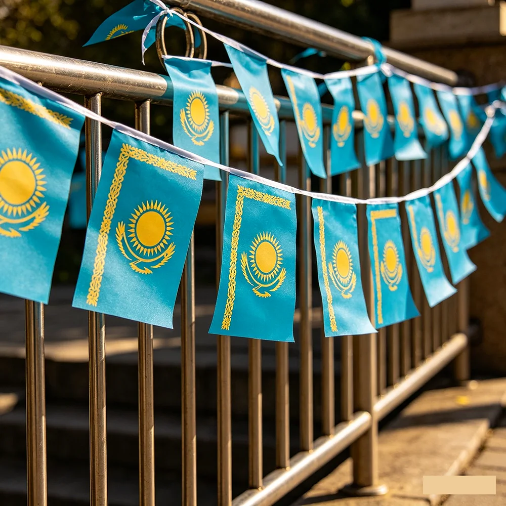 （TIKI FLAG）Kazakhstan bunting flags 14x21cm Pennant Kazakhstan String Banner Festival Party Holiday for decoration