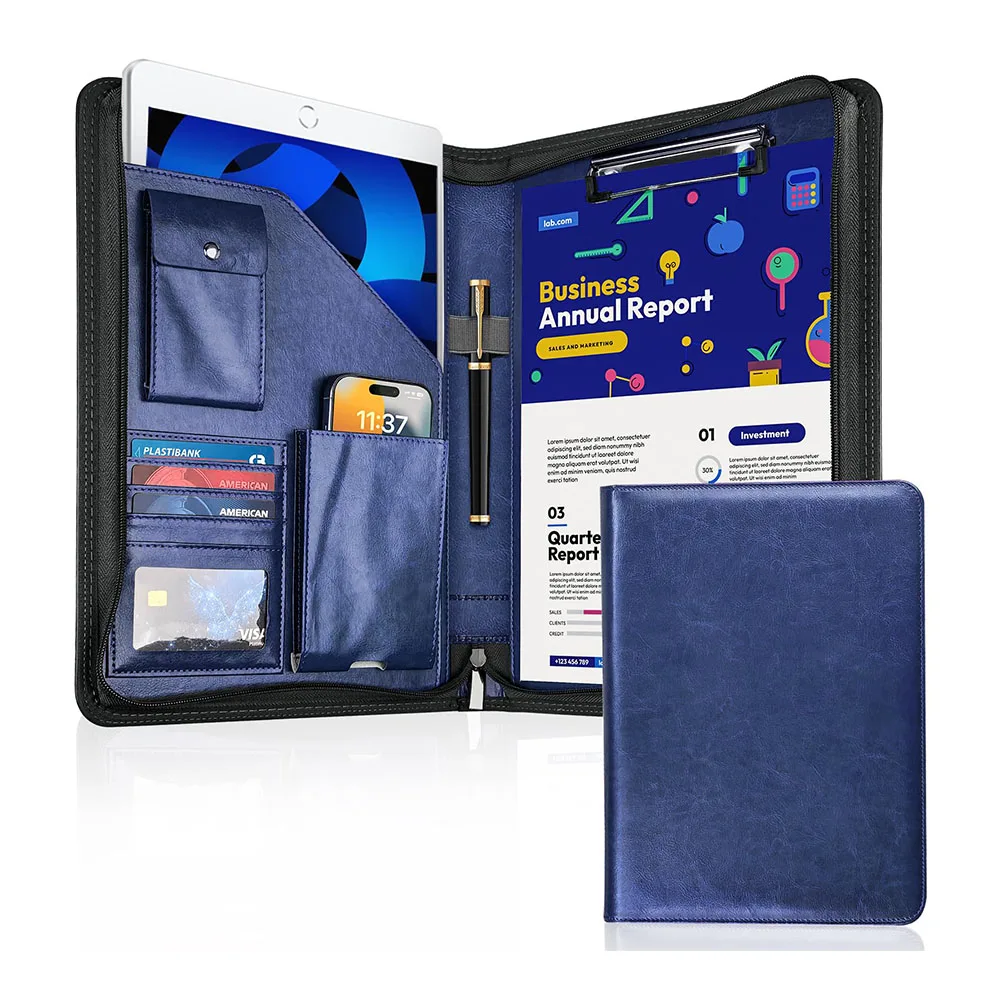 

Органайзер Padfolio на молнии, кожаный органайзер-планировщик, папка-портфель 10,2 дюйма для документов, держатель для визитных карточек формата Letter