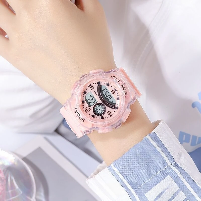 Electronic watch, translucent youth student multi-function sports watch