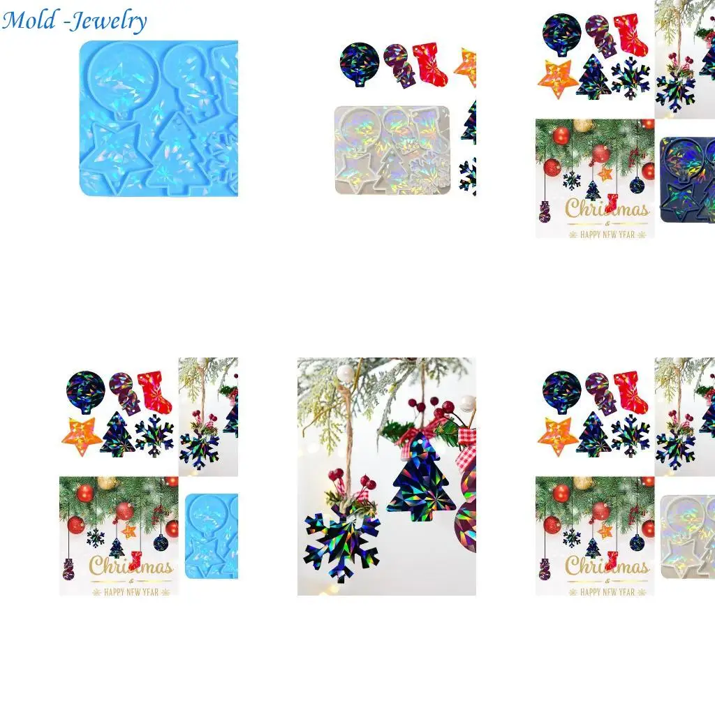 

69HB Christmas Silicone Mold for DIY Ornaments Snowman Resin Mold Christmas Tree Snowflake Pendant Epoxy Molds