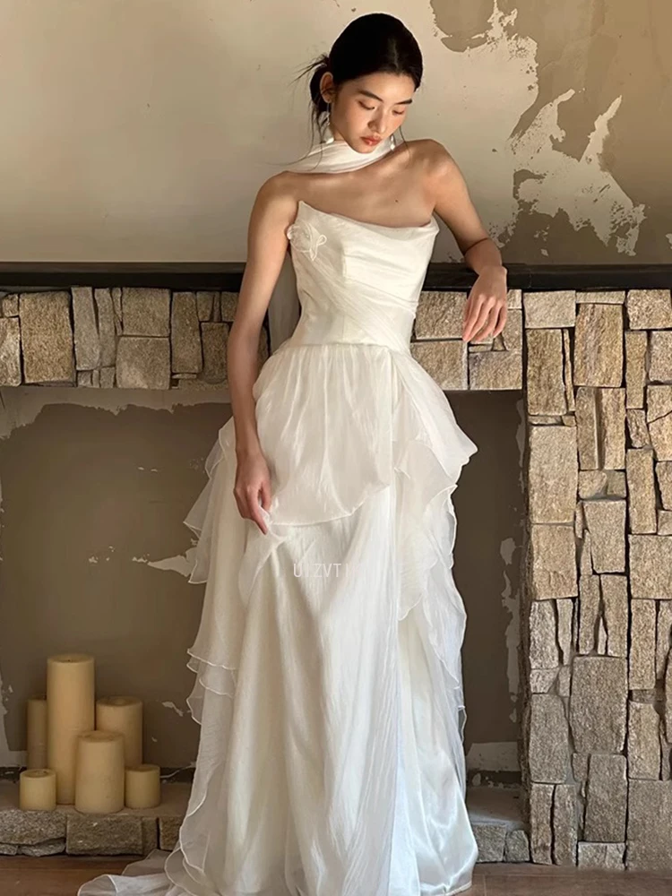 Gaun Malam Pesta Mint Verngo Gaun Acara Formal Berlipat Putri Duyung Tanpa Tali Wanita Gaun Prom Punggung Terbuka Berkilau Elegan Dapat Disesuaikan